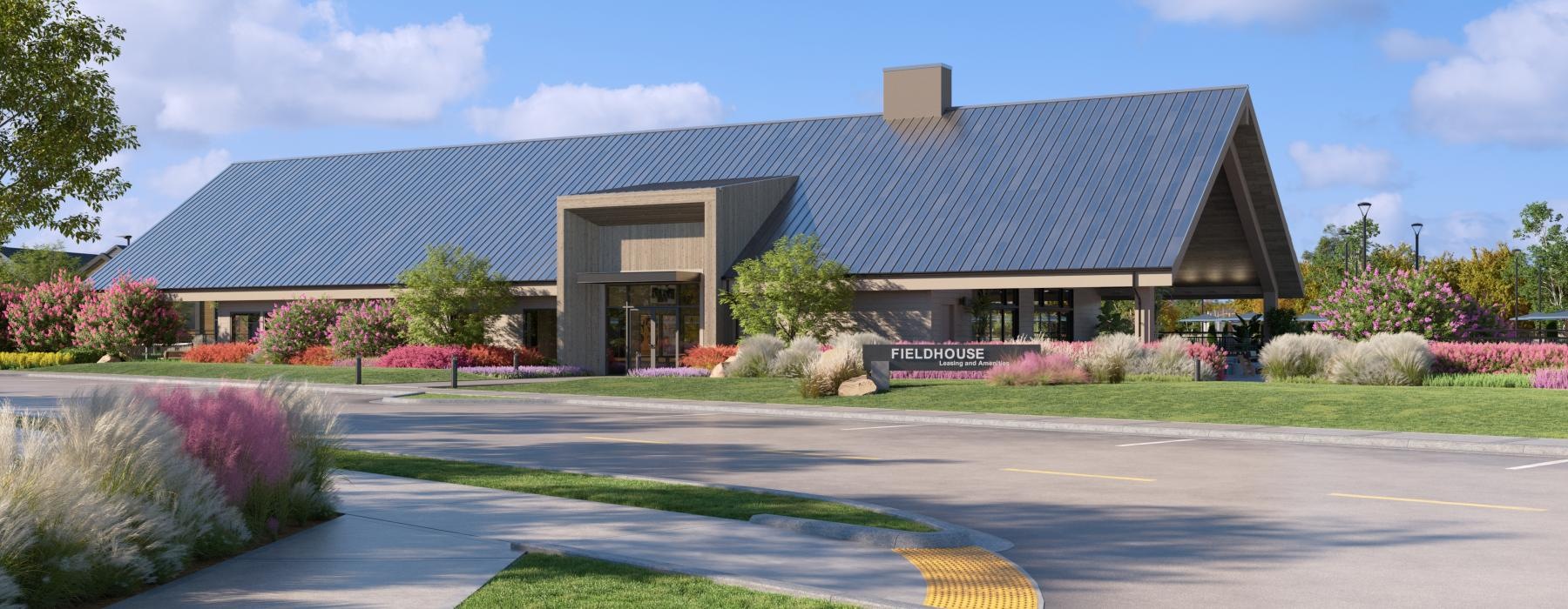 a building with a sign in front